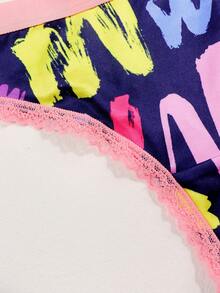 Dircho 3pcs Women's Fashion Neon Abstract Print Thong Set, Flexible Skin-Friendly Underwear Ideal For Creating A Stylish And Playful Daily Look - Multicolor - View 3