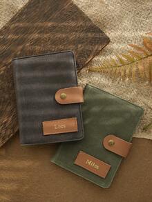 Takeoak 1pc Customized Name With Fashion Buckle Gold Personalized Word Waxed Canvas Texture Passport Cover Unique Document Card Holder Travel Accessory Handmade Fashion Travel Accessory Men's Father's Day Gift - Multicolor - View 3