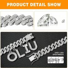 Collar ajustable para mascotas, collar de lujo para mascotas elegante y chic, diseño de collar de perro con estilo hip-hop con cadena cubana y colgante con letra - Multicolor - Ver 5