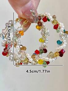 2 đôi bông tai khoen tròn đính hạt hình học phong cách Bohemian, kiểu dáng cổ điển thanh lịch với chất liệu kim loại, ngọc trai giả và pha lê nhiều màu sắc, phù hợp cho nữ giới đeo hàng ngày, dự tiệc, lễ hội, du lịch, làm quà tặng trang sức. - Nhiều màu - Xem 6