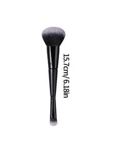 1pc Black Wooden Handle Dual-Ended Blush Brush & Eyeshadow Brush, Soft Fluffy Bristles For Natural Makeup, Daily Makeup Essential - Black - View 8