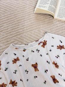 Nina Bonheur Bộ đồ ngủ 2 món dành cho nữ: Áo dài tay cổ tròn và quần short cạp chun. - trắng - Xem 6