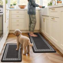 Alfombrillas antifatiga para cocina KIMODE de 17.3 X 47+17.3 X 29, alfombras de cocina estilo bohemio azul, alfombrillas de cocina antideslizantes e impermeables, alfombrilla de espuma vintage para fregadero de cocina, lavandería, escritorio OGHP - Blanco y negro - Ver 7