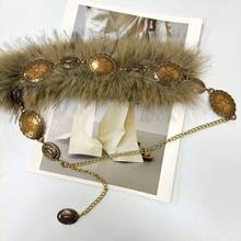 新款蓬松Y2K复古D.I.A仿皮草腰链，多层高端 - 深金色 - 查看 13