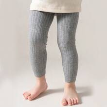 1pc Ankle Length Striped Leggings, Snug Fit Pants For Matching Outfits - Grey - View 8