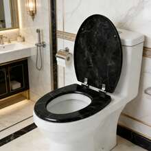 1个黑色高端大理石纹马桶盖，家用通用马桶盖，马桶座圈，卫生间配件，浴室配件，坚固耐用，易于安装，家用马桶盖板适用于大多数型号，42.5*36厘米，适用于家庭、民宿和酒店等场所。 - C - 查看 7