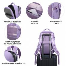 Ryanair Cabin Backpack 40x20x25cm (20L) | Waterproof Travel Backpack Compatible With 14-Inch Laptop With Charging Port | Heavy-Duty Carry-On Luggage | Multi-Purpose - Khaki/Purple/Navy/Black/Pink - 紫丁香色 - 查看 5