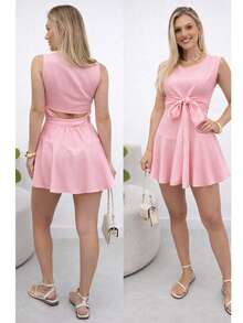 Women's Tailored Jumpsuit Dress, Elegant, Fluffy, Asymmetrical Knot, Cutout/Cut-Out, Evening Dress With Tie Detail - 羅莎 - 查看 1