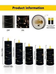 5pcs Flameless Candle Lights With Remote Control, Timer/Remote, Battery Operated Embedded Flickering String Lights, Suitable For Home, Halloween, Christmas, Birthday, Gift, Proposal, Wedding, Party - Black String Lights - View 10