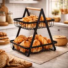 Canasta organizadora multiusos doble para frutas, verduras papel, jabon, toallas, etc. ideal para cocina moderna con estructura firme y gran capacidad de almacenamiento. - Negro - Ver 6