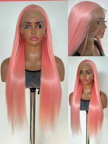 13x4 Light Pink Synthetic Lace Front Wigs Long Straight Pink Wigs 180Density Pre Plucked Straight Lace Front Wigs Ready To Wear Wigs Pink Lace Frontal Straight Wigs Heat Resistant Fiber Hair Synthetic Lace - Baby Pink - View 2