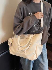 New Fashion Casual Denim Fabric Star Pattern Tote Bag With Coin Purse - White - View 6