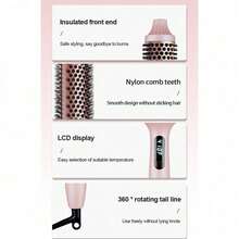 PTC Thermal Brush 1.5 Inch Light Pink Digital Display Smooth Hair Styling Tool For Sleek Results Daily Ionic Anti-Heated Double Thermal Brush Frizz Control Blow Out Straight & Curling Iron - Xem 6
