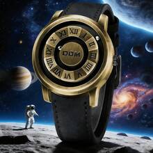 1pc Men's Watch, Retro Roman Numeral Dial Quartz Waterproof Wristwatch, Unique Magnetic Levitation Technology, Leather & Steel Strap, Suitable For Gifts And Daily Wear - Bronze Dial and Leather Strap - View 11