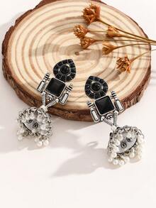 1 Pair Jhumka Earrings, Elegant Bohemian Style Cat Eye Inlaid, Faux Pearl Tassel Eardrops, Traditional Jewelry, Suitable For Women & Girls Daily, Festival, Wedding And Party Wear/Jewelry Gift - Classic - View 4