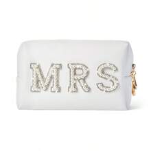 Bridal Makeup Bag, Etercycle Bridal Gift Sparkling Pearl Letter Rhinestone Embellished Makeup Bag, Waterproof PU Travel Toiletry Bag Suitable For Bachelorette Party, Bride, Wedding (Silver) - BRIDE - View 9
