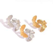 Uself 3pcs/Set Stainless Steel Delicate Butterfly Design Stackable Asymmetrical Rings, Women's Party & Holiday Accessories, Women Rings, Female Jewelry - Multicolor - View 10