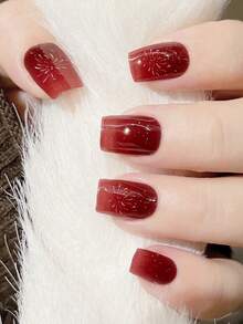 半固化凝胶美甲贴，20片装，持久耐用，沙龙级品质，易于粘贴和卸除，需配合UV灯使用 - 酒紅色 - 查看 5