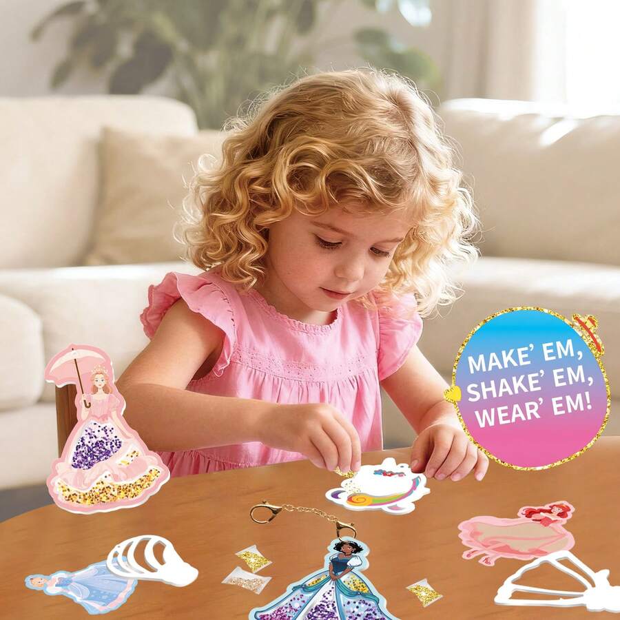 DIY Princess And Unicorn Keychain Diamond Art Craft Kit, Suitable For Children 4 Years And Older, 10 Sparkling Magic Charms, Girls Craft Gift - Pink - View 1