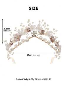 1PC Romantic White Flower & Faux Pearl Bridal Tiara, Elegant Rhinestone Floral Hair Crown With Combs, Fairy Style Wedding Hair Accessories For Bride & Prom - Gold - View 12
