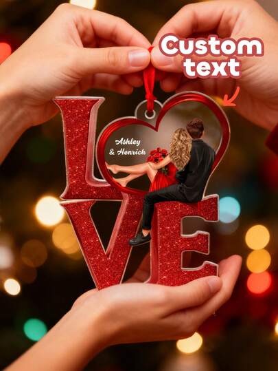 1pc Customized Love Couple Heart Acrylic Ornament, Personalized Couple Decoration Keepsake For Valentine's Day, Special Gift For Couple,Couple Car Pendant, Wedding Anniversary Display, Personalized Gift, Custom Ornaments,Valentine's Day Decorations