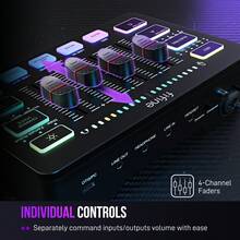 FIFINE Mezclador de audio RGB de 4 canales con entrada de micrófono XLR, alimentación fantasma de 48V, cambiador de voz, efectos de sonido personalizados, controles independientes, botón de silencio, adecuado para podcasting/grabación/transmisión/voz/juegos - Negro - Ver 4