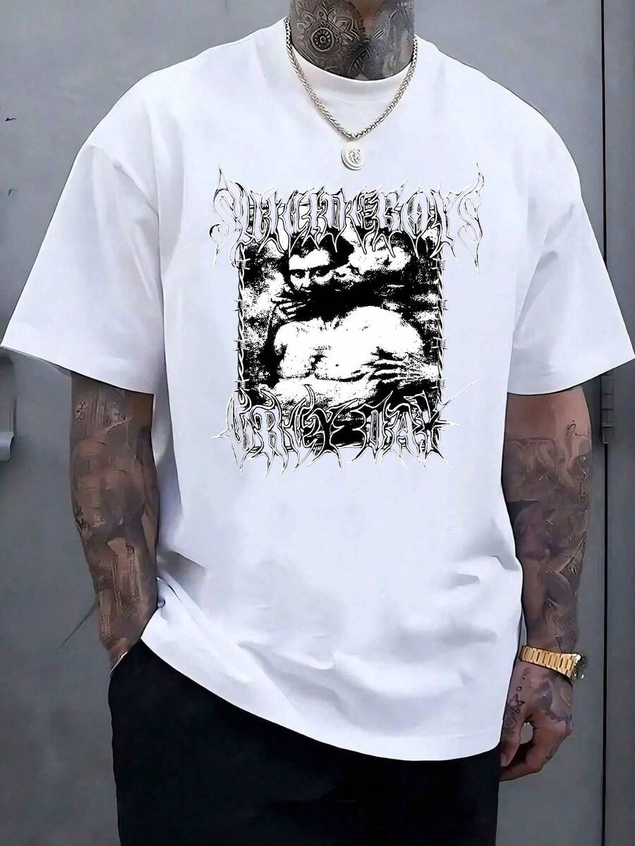 Suicideboy Era Tour Graphics Print T-Shirts For Men Harajuku Hip Hop Rock Style T Shirts Unisex Fashion Oversized Street T Shirt Tee Comfortable Comfortable Streetwear,Suicideboy Skeleton Graphic 100% Cotton Print T-Shirt,Halloween Funny Graphic, Sports Leisure Tee,Soft Cotton - 白色2 - 查看 1