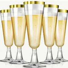 3pcs Transparent Champagne Glasses, Gold Rim, 5oz Plastic Cocktail/Martini Cups, Reusable, Unbreakable, Stackable, Suitable For Wedding, Birthday Party, Valentine's Day, New Year Gift - View 5