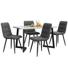 117cm Dining Table With 4 Chairs Set, Rectangular Dining Table, Modern Kitchen Table Set, Dark Grey Velvet Dining Chair, Black Table Legs - White - View 2
