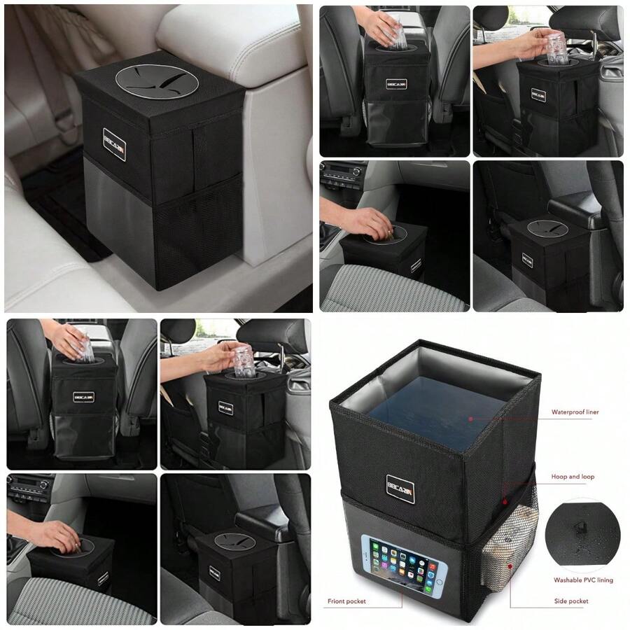 Bote de basura para coche con tapa, plegable y portátil, impermeable, cubeta de basura multiusos de gran capacidad de 2.6 galone - A - Ver 1