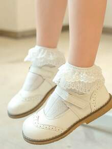 1 Pair Spring/Summer Girls' Socks, Candy Color Princess Style Fresh Double-Layer Lace Socks, Breathable Mesh Soft Short Socks, Fashion , Soft & Comfortable, Casual Versatile Suitable For Home, Outings, Dance Performances, Holidays, Back To School, Valentine's Day - White - View 3