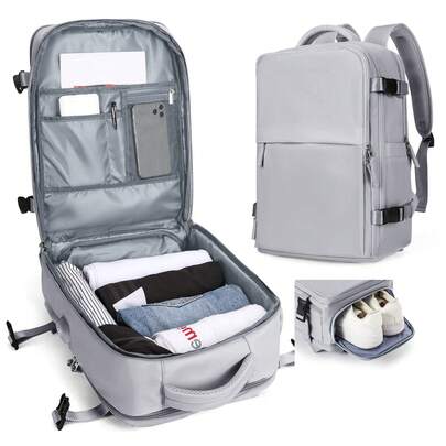 Ba lô du lịch dung tích cực lớn, chống thấm nước, vật dụng thiết yếu cho chuyến đi với thiết kế dây đeo hành lý, ba lô máy tính công sở đa năng phù hợp với laptop 15.6 inch, ba lô du lịch được chấp thuận lên máy bay dành cho nam và nữ, ba lô xách tay có ngăn đựng giày riêng biệt cho cắm trại, leo núi, túi hành lý đa năng cho những chuyến đi cuối tuần, hoạt động ngoài trời, đi làm, đi học.