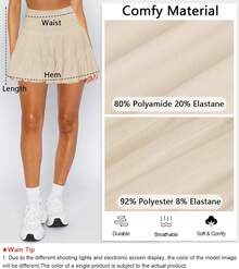 Women's Mini Skirt Skort Flowy Pleated High Waisted Ruffle Tennis Skirts For Women Athletic Skater Golf With Shorts Pockets - Màu be - Xem 6