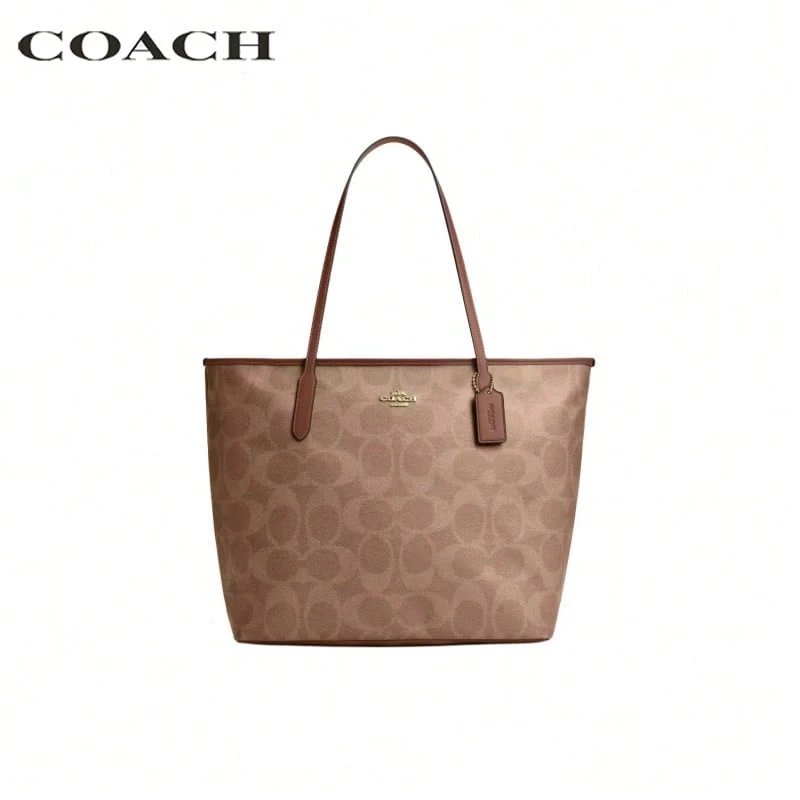 Coach Bolso de hombro para mujer CCD66IMXHE, de PVC con cuero, resistente al desgaste y a los arañazos, de gran capacidad, versátil para ir al trabajo y viajar, marrón clásico y lujoso - marrón - Ver 1