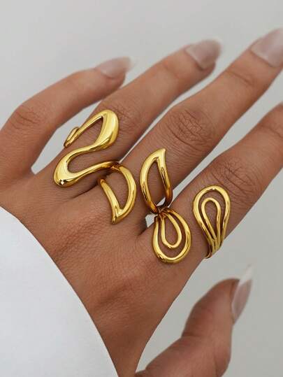 Frminee 3pcs/1pc Stainless Steel Plated 18k Gold Personalized Simple Ring For Women, Stylish Ring For Parties And Banquets, Suitable For Everyday Wear, Waterproof Jewelry