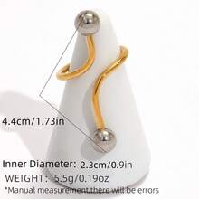 Uself 1/2pcs Stainless Steel Fashion Line Beaded Design Rings, 18K Gold Plated Waterproof Everyday/Vacation Wear Jewelry For Women - Multicolor - View 6