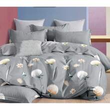 3 pezzi Set copripiumino in 100% cotone con stampa floreale di tarassaco grigio 160x200 / 220x200 cm, biancheria da letto botanica minimalista moderna con federe con cerniera 70x80 cm, copripiumino traspirante - Grigio - Visualizzare 5