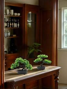 1棵45厘米/17.72英寸优雅人造松树盆景，易于养护，栩栩如生，是送给植物爱好者的理想礼物，适合小空间，可放置于家居/办公桌上作为装饰。 - 綠色 - 查看 10