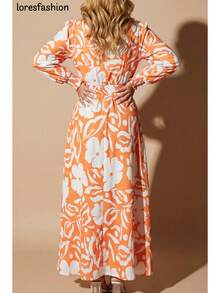 Maxi Vestido Largo Estampado para Mujer con Cuello cruzado , con Mangas, Resorte en la Cintura y Diseño con Olanes y Fajo – Hecho de Tela CEY Fresca, Suave y Elegante, Perfecto para Ocasiones Especiales, Fiestas, Bodas, Eventos de Verano y Salidas Nocturnas. Con un Estilo Sofisticado y Moderno para Mujeres Jóvenes y Adultas que Buscan Confort, Elegancia y Estilo, Este Vestido Resalta tu Silueta con el Ajuste Cómodo del Resorte en la Cintura. Ideal para Combinación con Tacones y Accesorios Elegantes, Este Diseño Atemporal se Adapta a Diversos Estilos y Te Hace Lucir Elegante en Cualquier Evento Formal o Informal. Disfruta de la Frescura y Confort que Te Brinda la Tela London, Con un Corte Elegante que Hace de Este Vestido la Elección Perfecta para M Bajo con volante Envolvente Cinturón - Naranja - Ver 6