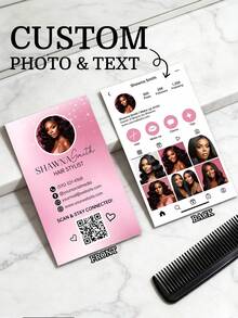 200/500/1000pc Customize Hair Stylist Pink Business Cards Template,Personalized Photo & Text Media Influencer Style Card, Beauty Salon Contact Card, QR Code Business Cards,Freelance Beauty Professionals Business Cards, Beauty Artist/Hair/Nails/Lahes Business Cards Template,Beauty Salon Promotion Business Cards,Custom Card,Personalized Gifts - Multicolor - View 3