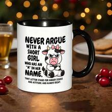 Cốc hình bò ngộ nghĩnh dành cho nữ - "Đừng bao giờ cãi nhau với một cô gái thấp bé có chữ A trong tên" - Cốc cà phê gốm sứ màu hồng và trắng, 350ml, quà tặng độc đáo cho phái nữ, sinh nhật, Giáng sinh, Lễ Tạ ơn, Ngày của Mẹ, quà tặng tình bạn - Thiết kế hài hước về sự nóng giận và thái độ - An toàn với máy rửa chén và lò vi sóng - Lý tưởng cho cà phê, trà, sô cô la nóng - Ý tưởng quà tặng độc đáo cho mẹ, chị gái, bạn bè, đồng nghiệp có tên bắt đầu bằng chữ A - Cốc in câu nói châm biếm vui nhộn để làm tươi sáng bất kỳ buổi sáng nào - Nhiều màu - Xem 19