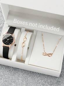 3pcs/Set Women's Quartz Wrist Watch With Minimalist Dial & Fashion Belt Accessory - Black - View 10