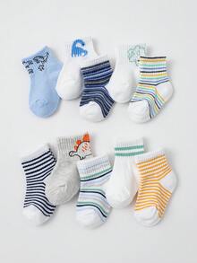 10双男婴可爱恐龙图案弹力袜 - 彩色 - 查看 7