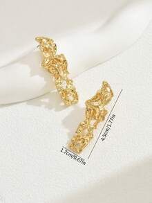 1对不对称几何金属长款吊坠耳环，休闲百搭，适合女性 - 金色 - 查看 4