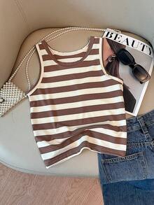Bộ 3 áo tank top không tay cho bé gái tuổi teen, thoáng khí, thoải mái mùa hè, đi học, xuân hè, thu đông, kẻ sọc, phong cách Mỹ. - Lạc đà - Xem 4