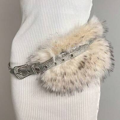 New Faux Fur Vintage Fluffy Waist Chain Decor