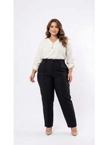 Plus Size Tailored Dress Pants - Black - View 4