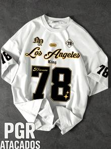 Los Angeles 78 Street Style International Basketball Unisex Men's And Women's Sports T-Shirt, 100% Cotton, Top Premium Streetwear, New Release, Immediate Shipping, Various Colors!! - 白色 - 查看 1