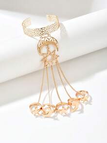 1件中东时尚哥特风新款创意极简星月斋月流苏镂空链条手链 - 金黃色 - 查看 4