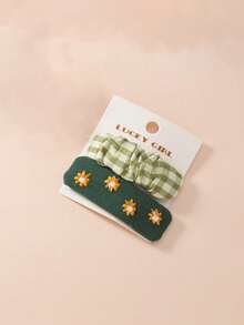 2pcs/Set Fabric Floral Embroidered Hair Clips, Sweet & Cute Girl Bangs BB Clips, Water Drop Shaped Hairpins - Multicolor - View 6